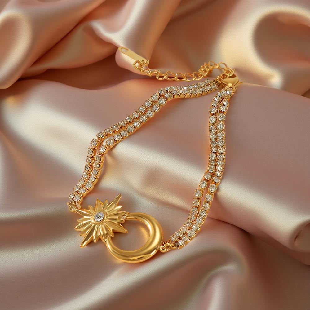 дамска гривна от стомана с камъни звезда и луна