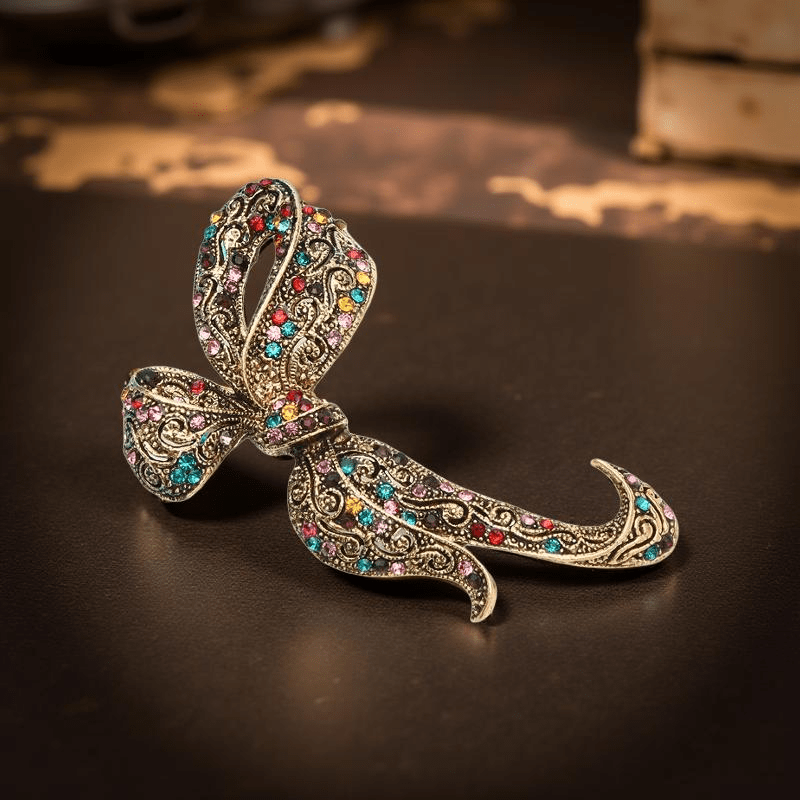 Ръчно изработена дамска брошка "Панделка", идеална за елегантни и романтични поводи.