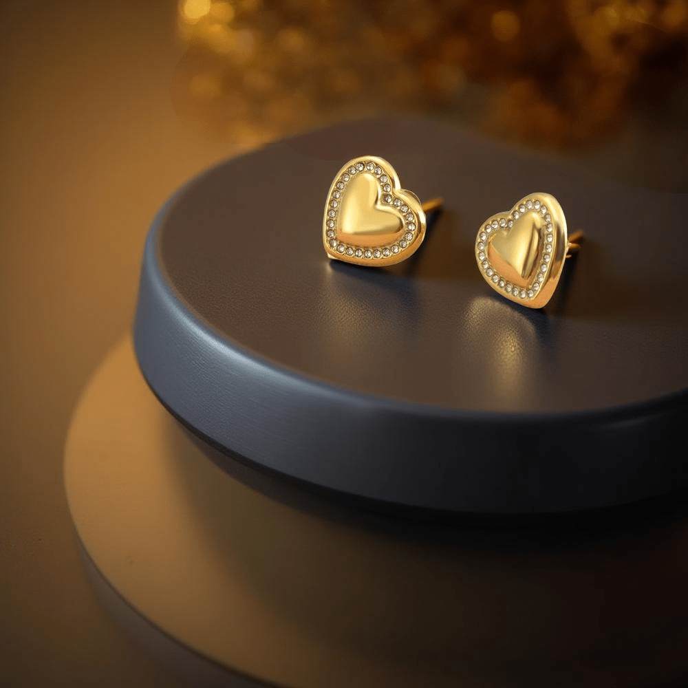 Обеци от стомана "Клои" са във формата на сърце обкантено с ръчно поставени австрийски кристали.